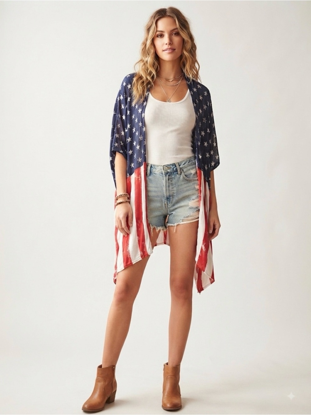 Say What? American Flag Open Front Kimono Cardigan